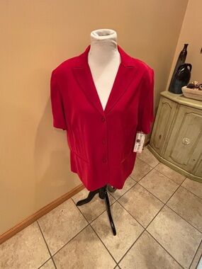 Danny & Nicole Red Short-Sleeve Button Front Blazer Size 22W New with Tags